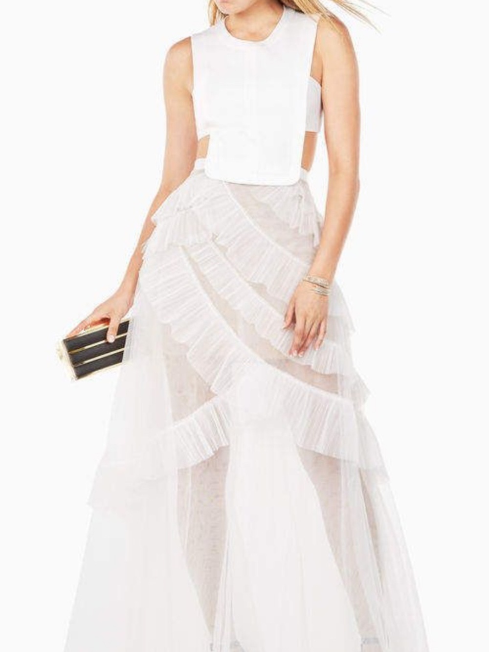 BCBGMaxazria Avalon Tulle sheer dress gown OFF WHITE